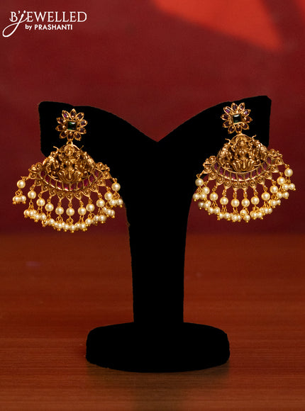 Antique bridal set lakshmi design with kemp stones and pearl hangings