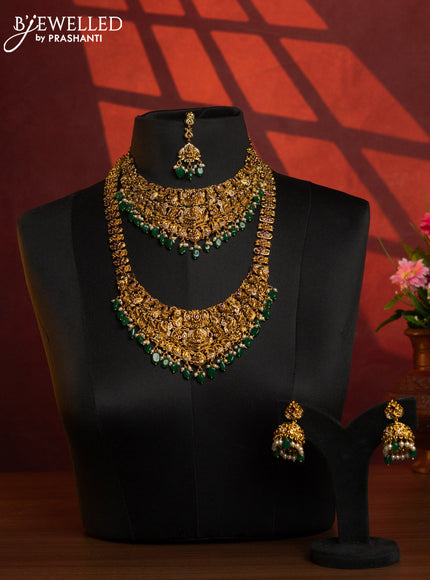 Antique combo set lakshmi & manga design with kemp & cz stones and pearl & green beads hangings