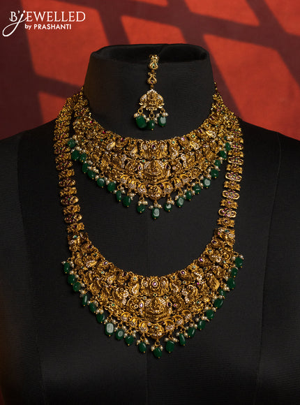 Antique combo set lakshmi & manga design with kemp & cz stones and pearl & green beads hangings