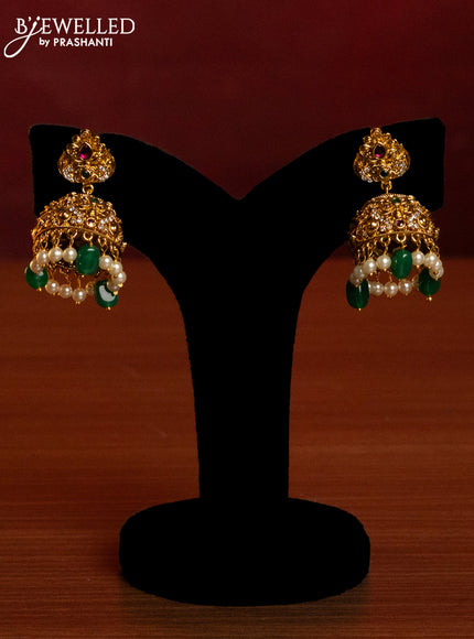 Antique combo set lakshmi & manga design with kemp & cz stones and pearl & green beads hangings