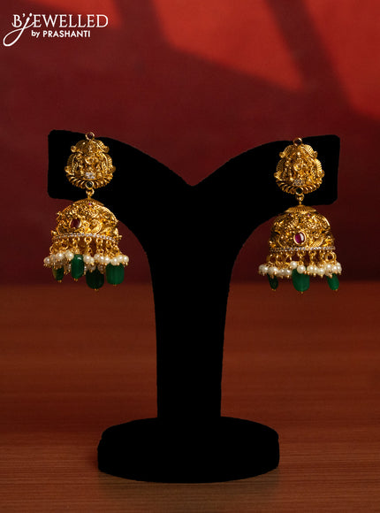 Antique combo set lakshmi design with kemp & cz stones and pearl & green beads hangings
