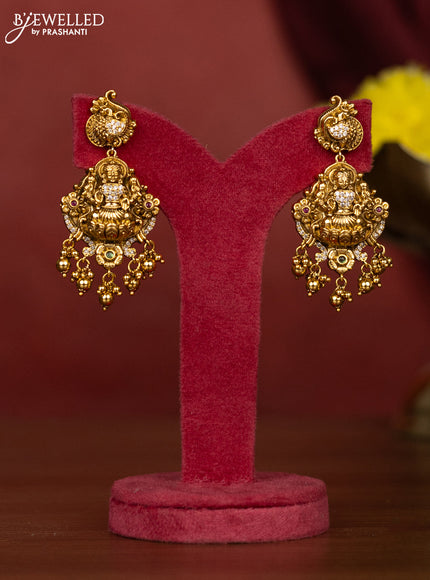 Antique necklace lakshmi design with kemp & cz stones and golden beads hangings