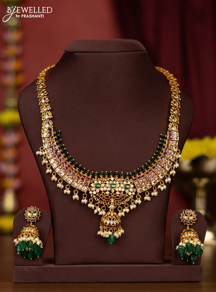 Antique necklace removable pendant with kemp & cz stones and pearl hangings