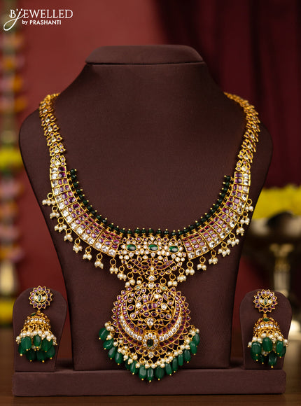 Antique necklace removable pendant with kemp & cz stones and pearl hangings