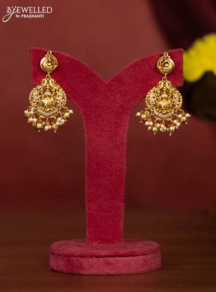 Antique necklace lakshmi design with cz stones and pearl & golden beads hangings