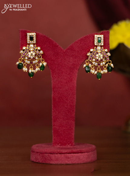 Antique necklace peacock design with kemp & cz stones and pearl & green beads hangings