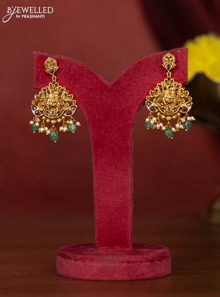 Antique necklace shivan parvathi design with kemp stones and pearl & green beads hangings