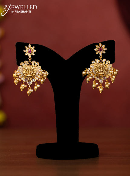 Antique choker lakshmi design with ruby & cz stones and golden beads hangings