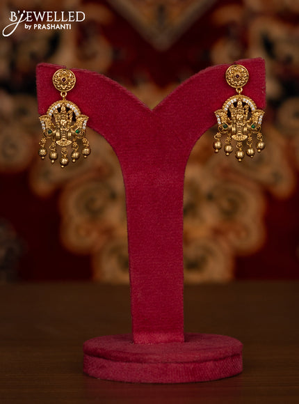 Antique haaram tirupati balaji pendant with kemp & cz stones and golden beads hangings