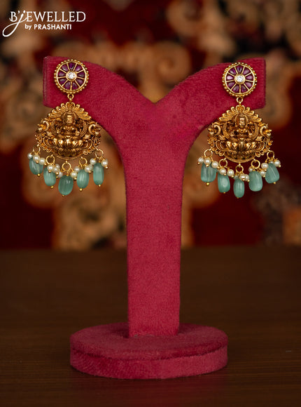 Antique haaram lakshmi & peacock design with ruby & cz stones and pearl & mint green beads hangings