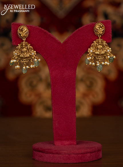 Antique haaram lakshmi design with kemp & cz stones and pearl & mint green beads hangings