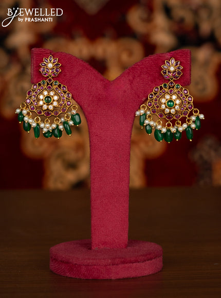 Antique Haaram manga pattern with kemp & cz stones and pearl & green beads hangings