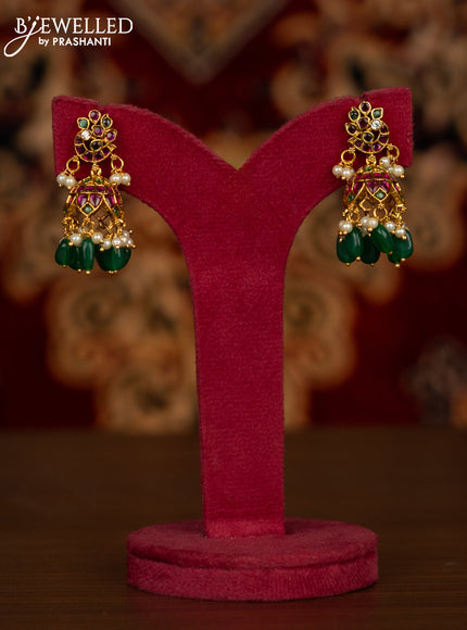 Antique Haaram with kemp & cz stones and pearl & green beads hangings
