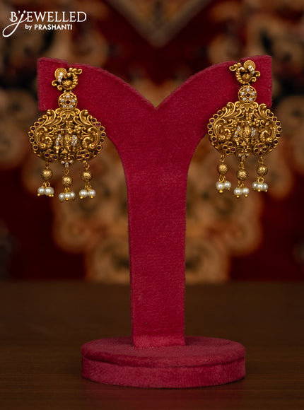 Antique haaram krishna pendant with ruby & cz stones and pearl & golden beads hangings