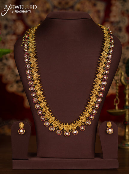Antique Haaram with lakshmi design kemp and cz stones