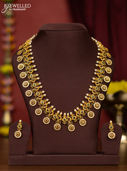 Antique Haaram peacock design with kemp & cz stones and pearls