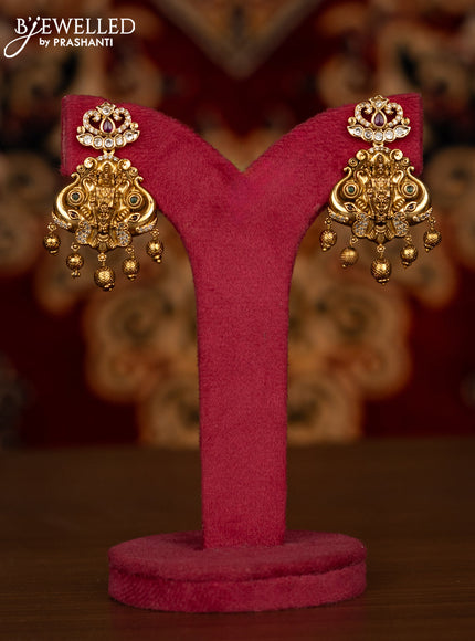 Antique haaram tirupati balaji pendant with kemp & cz stones and golden beads hangings