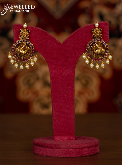 Antique haaram annapakshi design with kemp & cz stones and pearl hangings