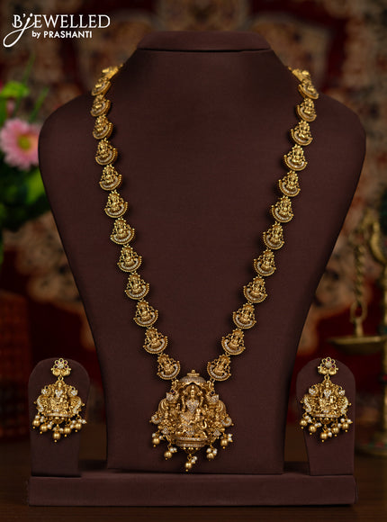 Antique haaram lakshmi design with cz stones and pearl & golden beads hangings