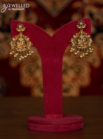 Antique haaram lakshmi design with cz stones and pearl & golden beads hangings