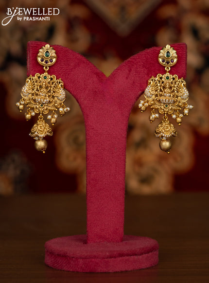 Antique haaram lakshmi pendant with kemp & cz stones and pearl & golden beads hangings
