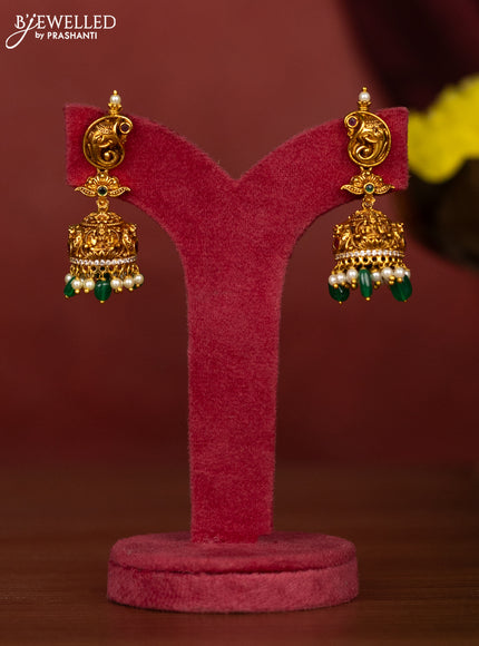 Antique necklace lakshmi kasu design with kemp & cz stones and pearl hangings