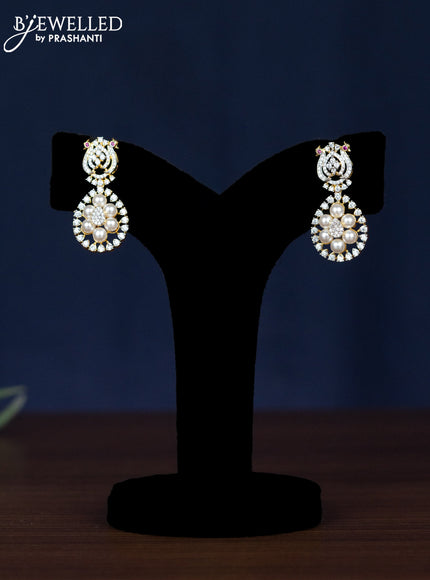 Zircon necklace with ruby & cz stones and pearls in gold finish