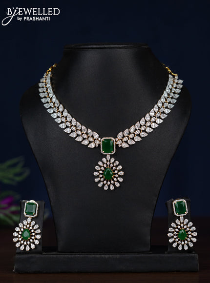 Zircon necklace with emerald and cz stones in gold finish
