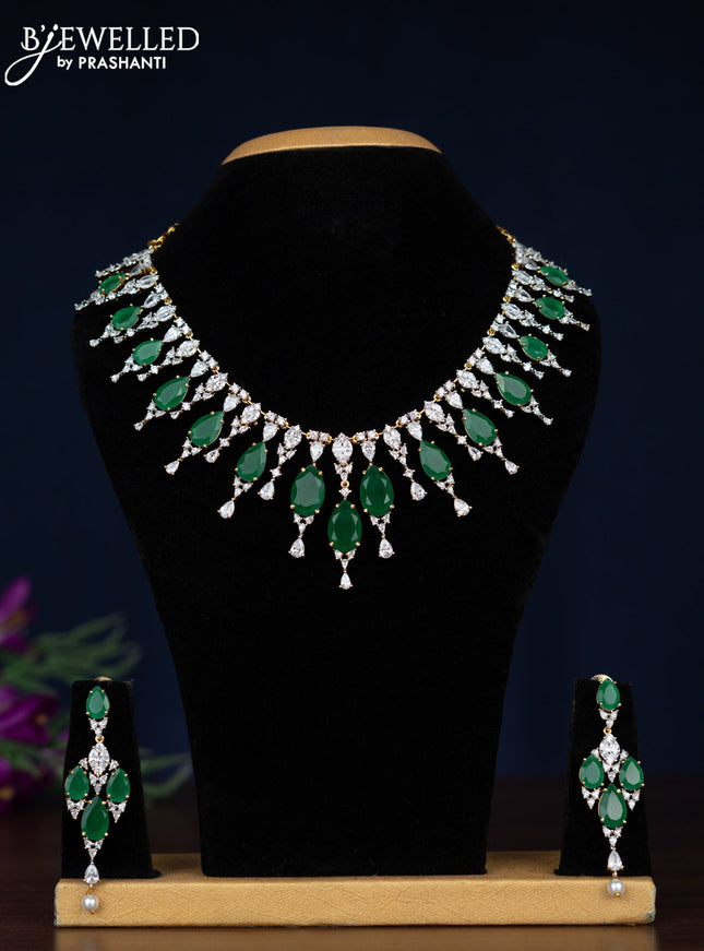 Zircon necklace with emerald & cz stones in gold finish