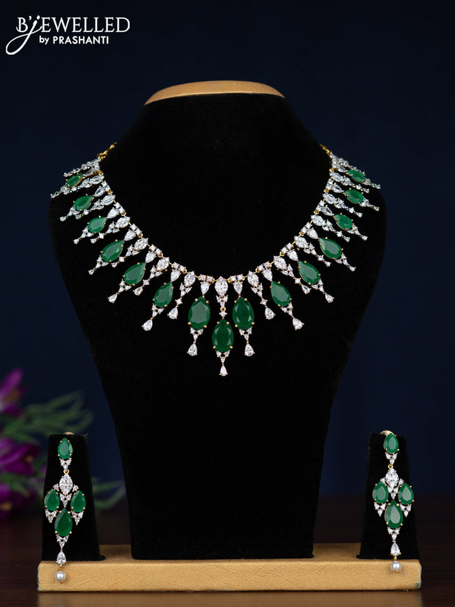 Zircon necklace with emerald & cz stones in gold finish