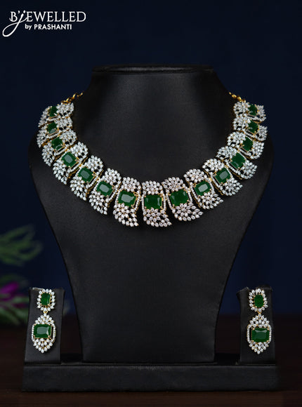 Zircon necklace with emerald and cz stones in gold finish