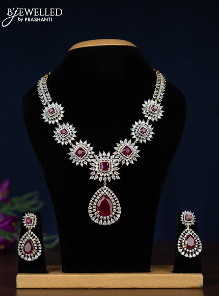 Zircon necklace with ruby and cz stones in gold finish