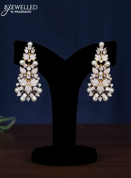Zircon necklace leaf design with cz stones and pearls in gold finish
