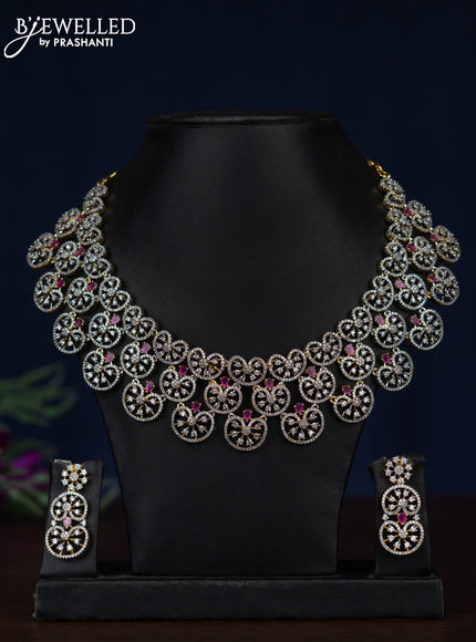 Zircon necklace with ruby and cz stones in gold finish