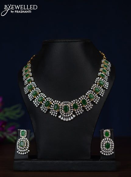 Zircon necklace with emerald and cz stones in gold finish