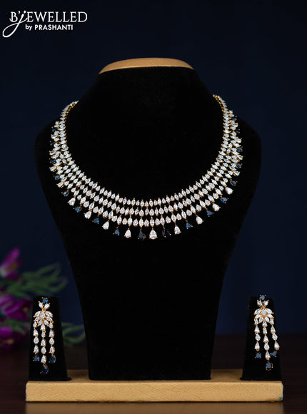 Zircon necklace with sapphire and cz stones in gold finish