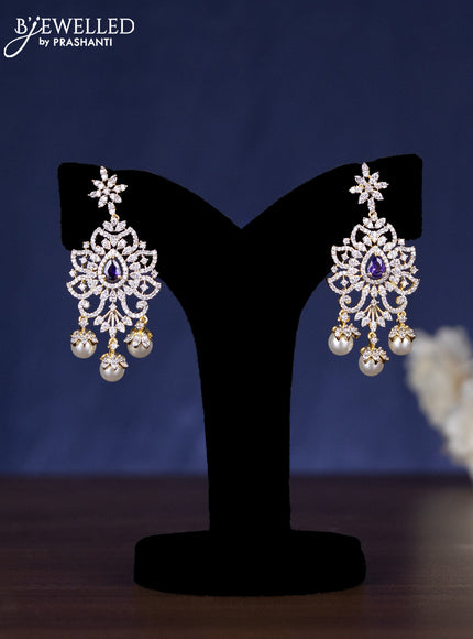 Zircon haaram detachable pendant with purple & cz stones and pearl in gold finish