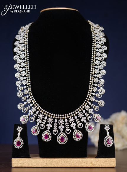 Zircon haaram with ruby and cz stones in gold finish