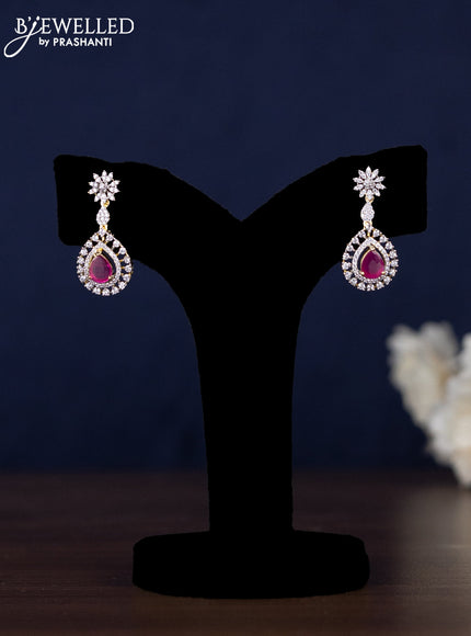 Zircon haaram with ruby and cz stones in gold finish