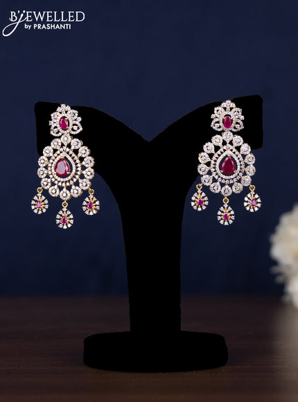 Zircon haaram detachable pendant with ruby & cz stones and pearl hangings in gold finish