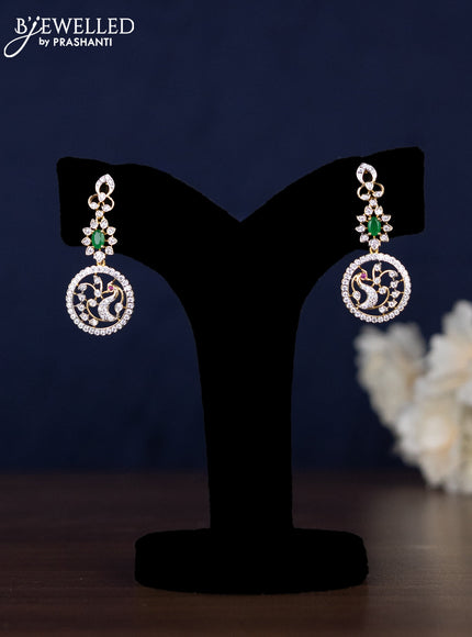 Zircon haaram peacock design with emerald and cz stones in gold finish