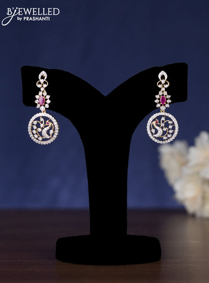 Zircon haaram peacock design with ruby and cz stones in gold finish