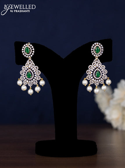 Zircon haaram manga pattern with emerald & cz stones and pearl hangings in gold finish