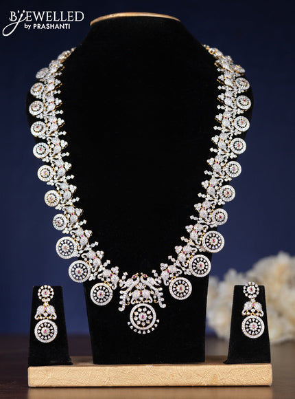 Zircon haaram elephant design with ruby and cz stones in gold finish