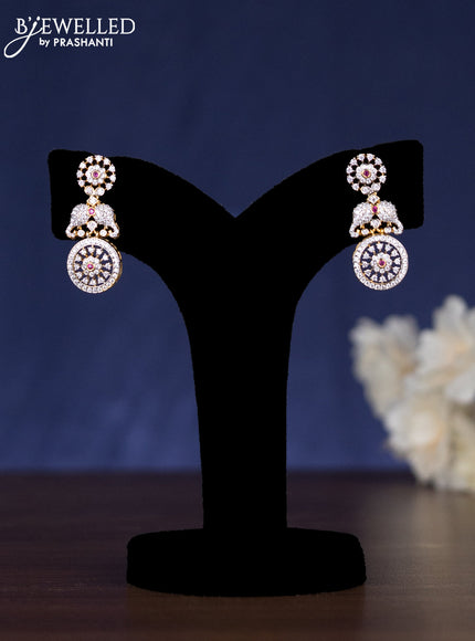 Zircon haaram elephant design with ruby and cz stones in gold finish