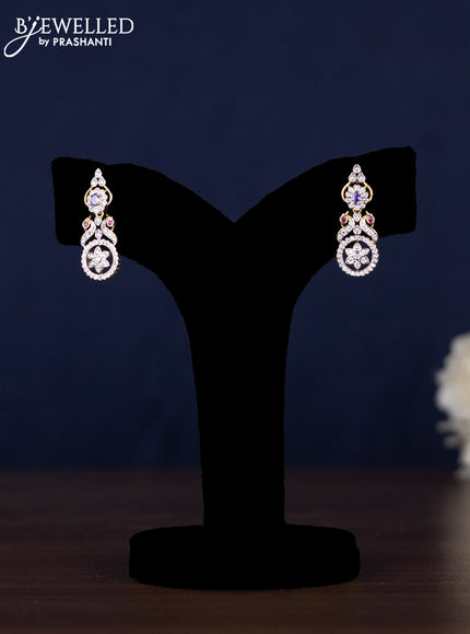 Zircon haaram peacock design with purple and cz stones in gold finish