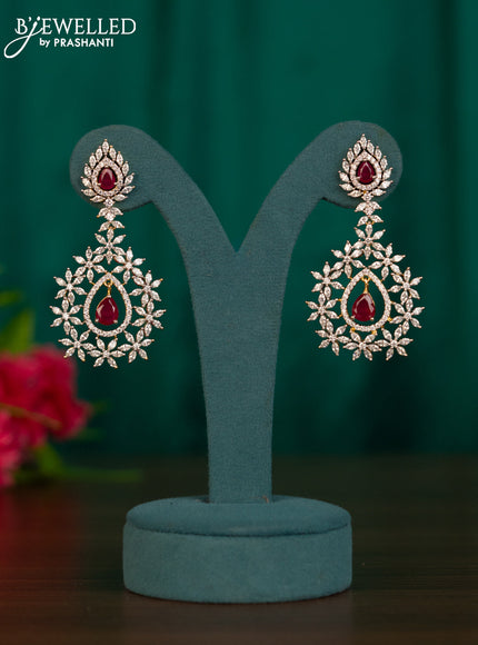 Zircon earrings with ruby and cz stones in gold finish