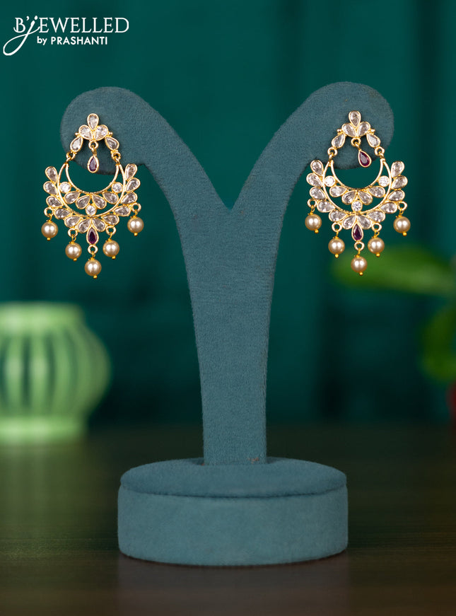 Antiuqe earrings with ruby & cz stones and pearl hangings