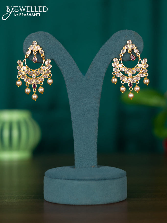 Antiuqe earrings with ruby & cz stones and pearl hangings
