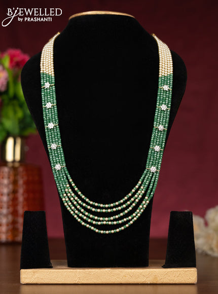 Beaded green necklace with cz stones side pendant in zircon finish